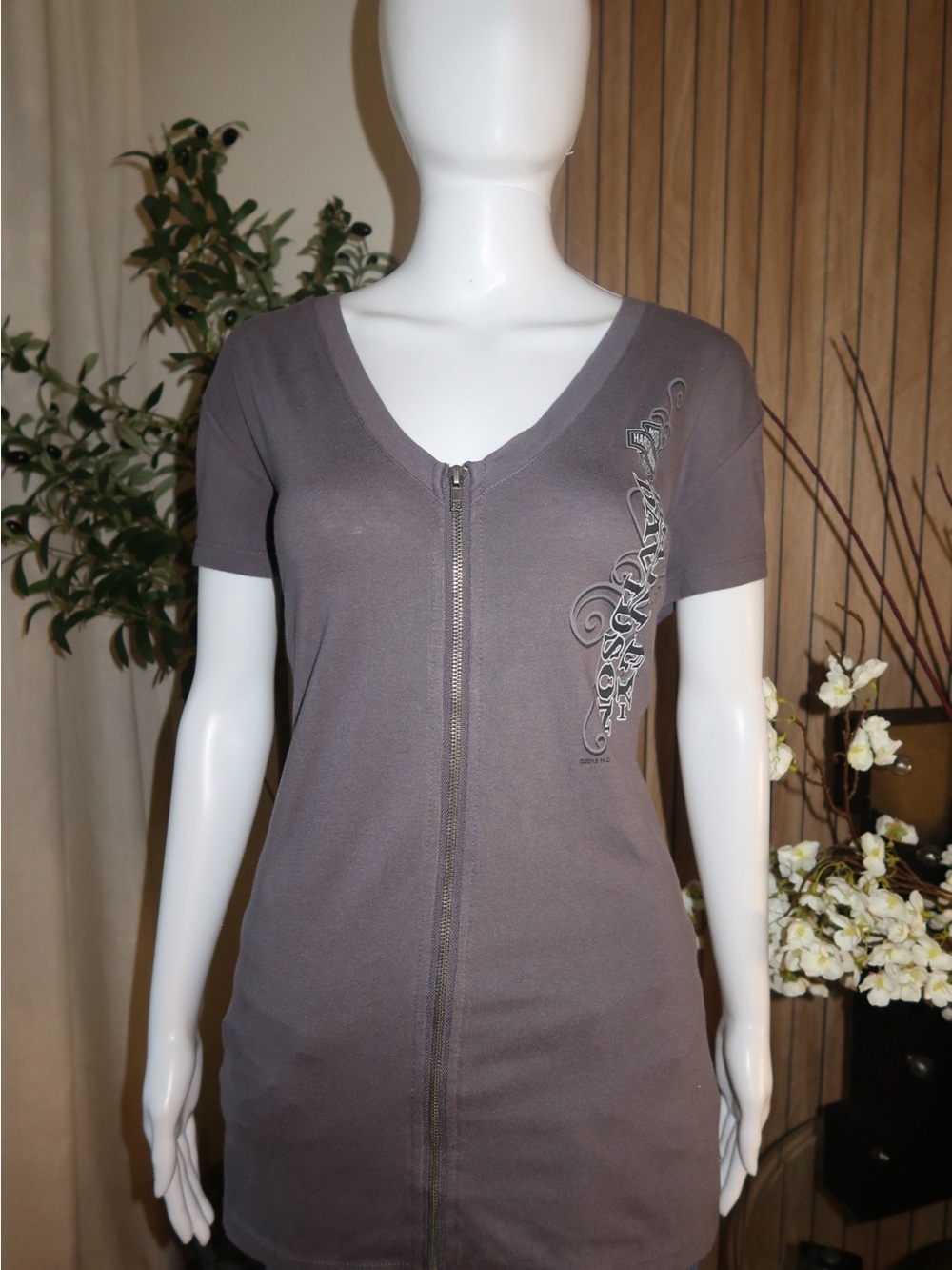 Harley-Davidson Gray Short-Sleeve Zip-Front Tee with Script Accent